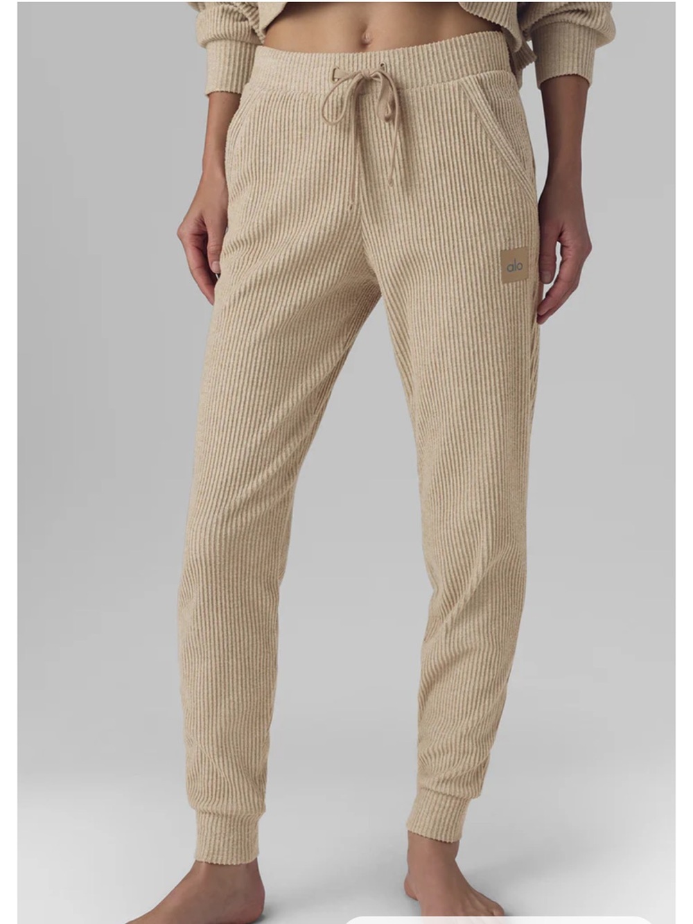 ALO Muse Sweatpants - Gray Heather Yoga Ribbed Drawstring Joggers